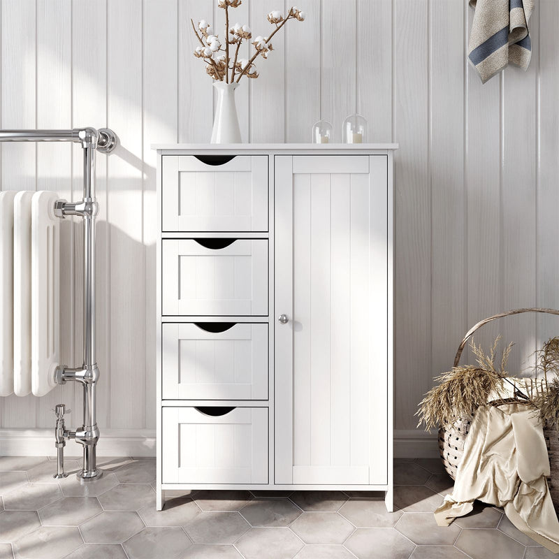 Sideboard - Wood Badrumskåp - pipskåp - med 4 Lades - White