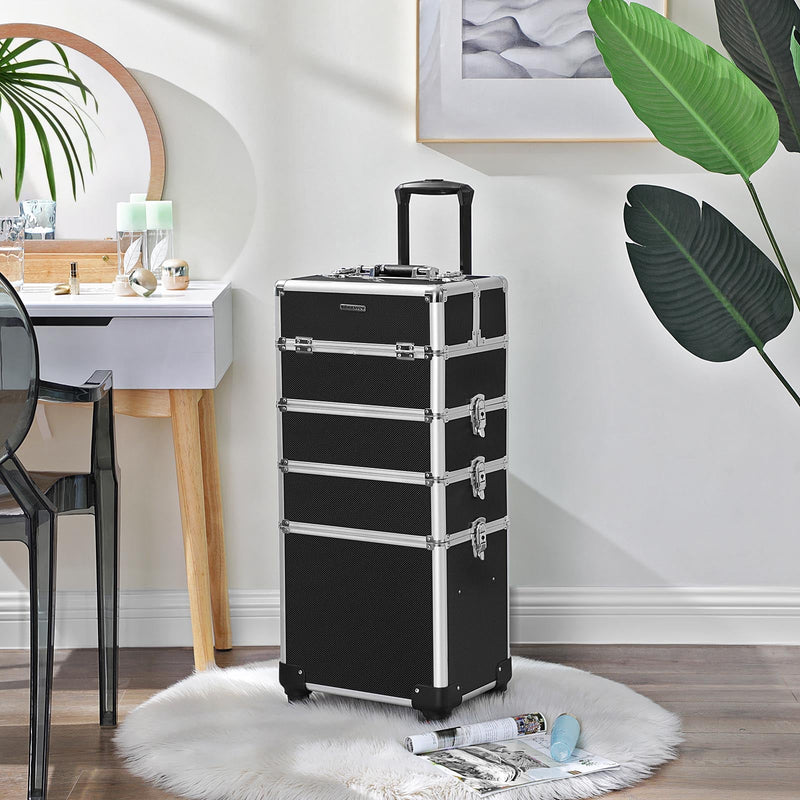 Cosmetische Trolley XXL - Make-up Koffer met Wieltjes - Zwart