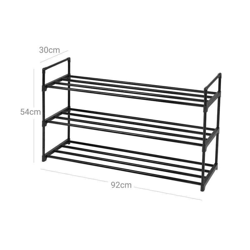 Shoe Rack med 3 nivåer - Metall Shoe Storage - för 12-15 par skor - Svart