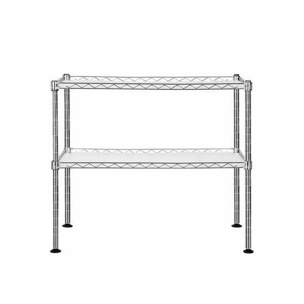 Rack cu microunde - Rack de bucătărie - cu 2 niveluri - Organizator de masă - cu 2 rafturi reglabile - 8 cârlige - argint