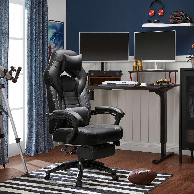 Chaise de jeu - Chaise de bureau - Gamingchair - avec repose-pieds et appuie-tête - noir