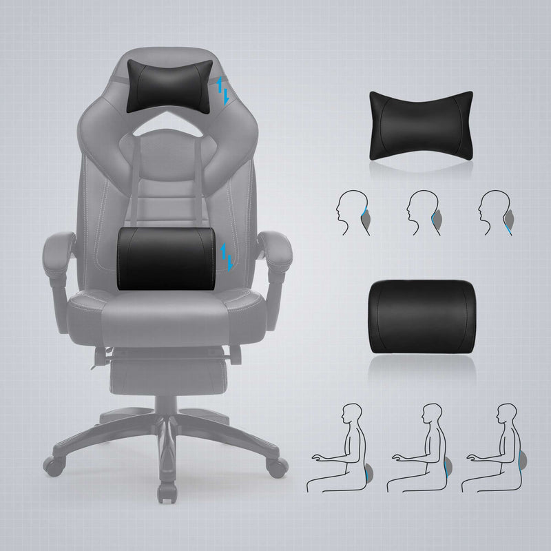 Spelstol - Office Chair - Gamingchair - med fotstöd och huvudstöd - svart