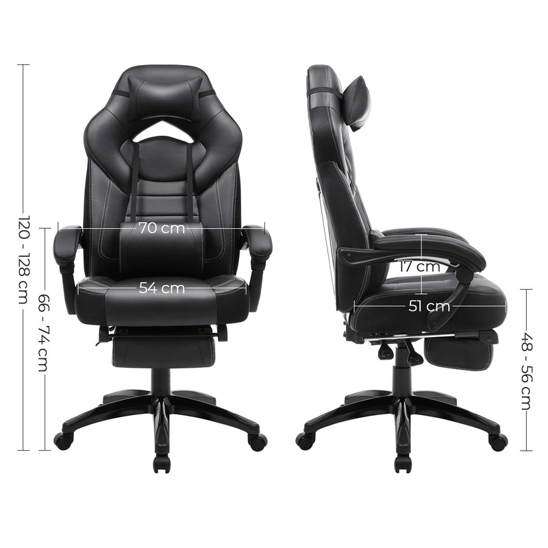 Chaise de jeu - Chaise de bureau - Gamingchair - avec repose-pieds et appuie-tête - noir