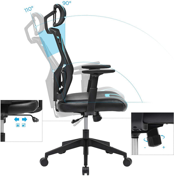 Ergonomisk kontorsstol - Swivel Chair - Office Chair - Spelstol - Justerbar - Svartblå