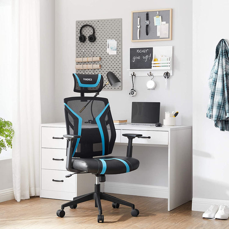 Ergonomisk kontorsstol - Swivel Chair - Office Chair - Spelstol - Justerbar - Svartblå