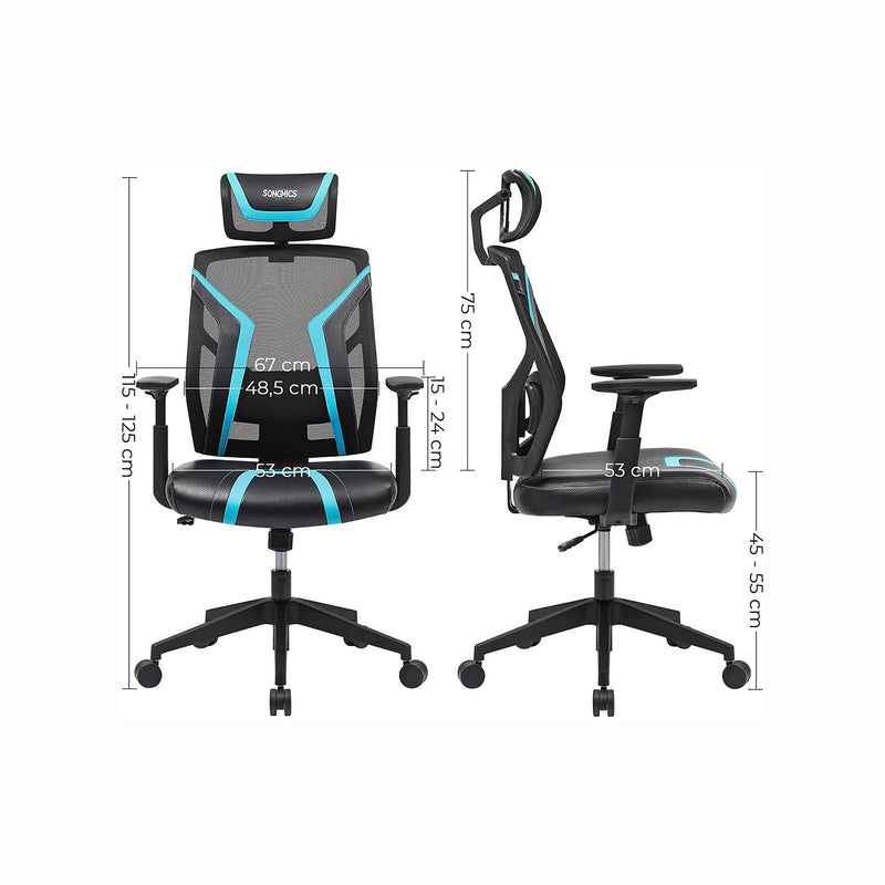 Ergonomisk kontorsstol - Swivel Chair - Office Chair - Spelstol - Justerbar - Svartblå