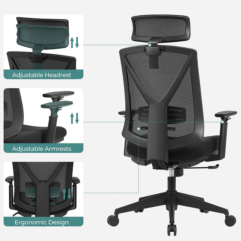 Kontorstol - Computerstol - Game Chair - Med fodstøtte - med nakkestøtte - sort