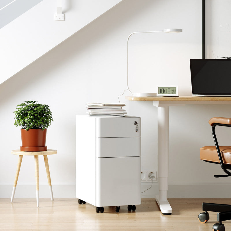 LadeBlok - Archive Cabinet - Office Cabinet - With Wheels and Lock - White