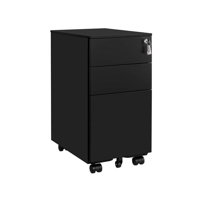 Conteneur mobile - Unité de tiroir - Coffre de tiroirs - armoire de bureau - avec roues - avec verrouillage - 3 tiroirs - noir