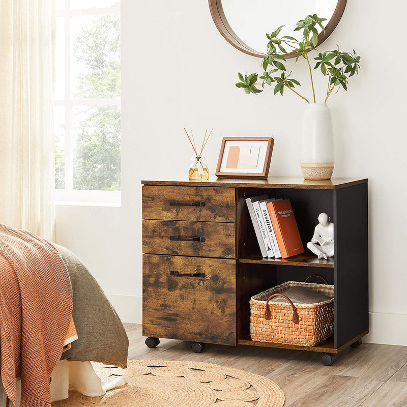 Archiefkast - Boekenkast - Decorkast - Opslagkast - Met wielen - Vintage Bruin