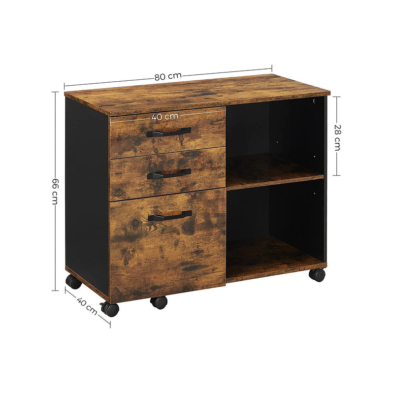 Archiefkast - Boekenkast - Decorkast - Opslagkast - Met wielen - Vintage Bruin