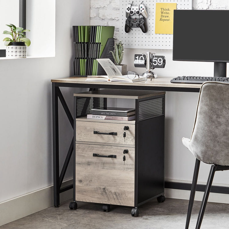 LadeBlok - Armoire des archives - Cabinet de bureau - avec roues - gris / noir