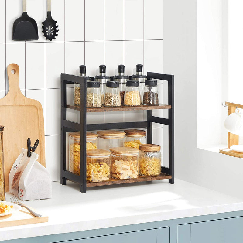 Herb Rack - urtopbevaring - køkkenstativ - køkkenopbevaring - fra træ - bordplade - brun / sort