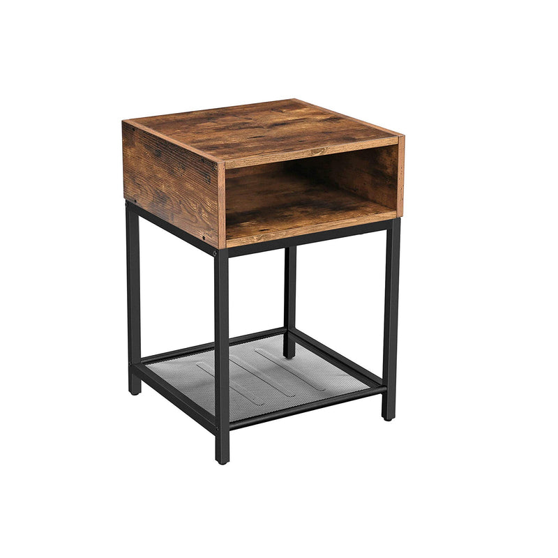 Table de chevet - table d'appoint avec compartiment ouvert - industriel - marron / noir