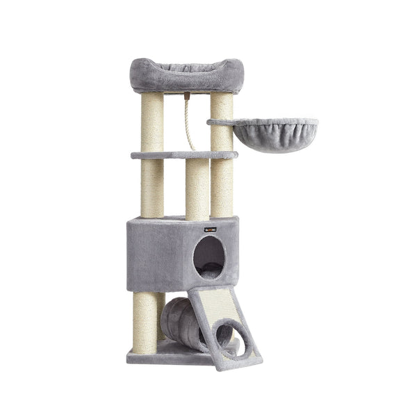 Stor skrapstolpe - Scratching Post - With Cave Hammock - Plush Platform - Tunnel - Corners - Grey