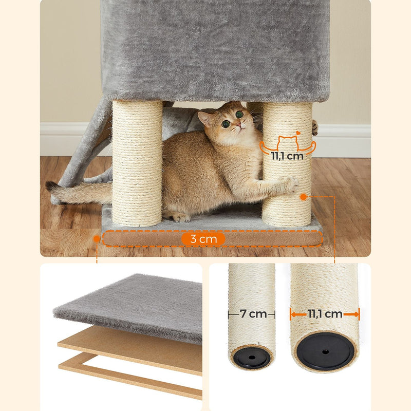 Stor skrapstolpe - Scratching Post - With Cave Hammock - Plush Platform - Tunnel - Corners - Grey