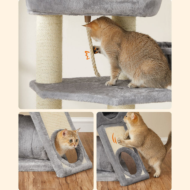 Stor skrapstolpe - Scratching Post - With Cave Hammock - Plush Platform - Tunnel - Corners - Grey