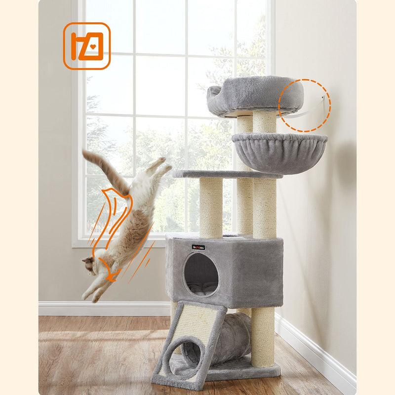 Stor skrapstolpe - Scratching Post - With Cave Hammock - Plush Platform - Tunnel - Corners - Grey