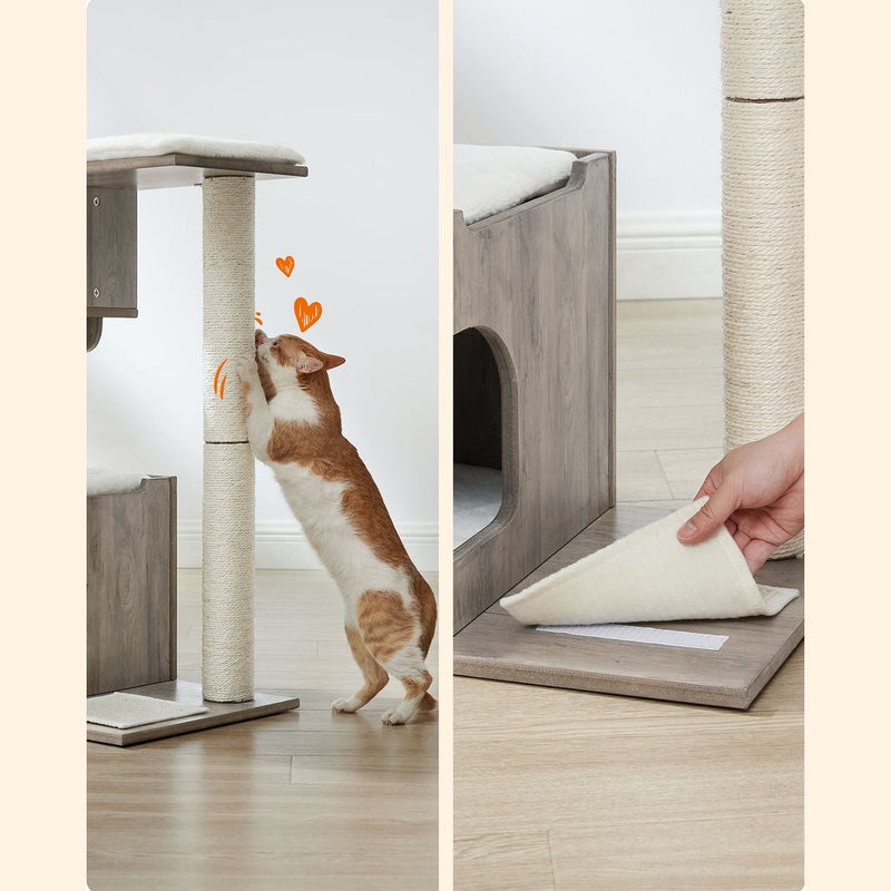 Scratching Post - 86 cm - Medium -Sized Scratching Post - med 3 kajplatser och grott - grå