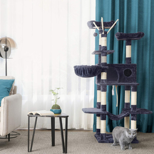 Scratching Post - xxl Scratching Post - Cat Sleeping Place - Avec 2 plates-formes - Hamming Mat - Cave - 164 cm - Gray fumé