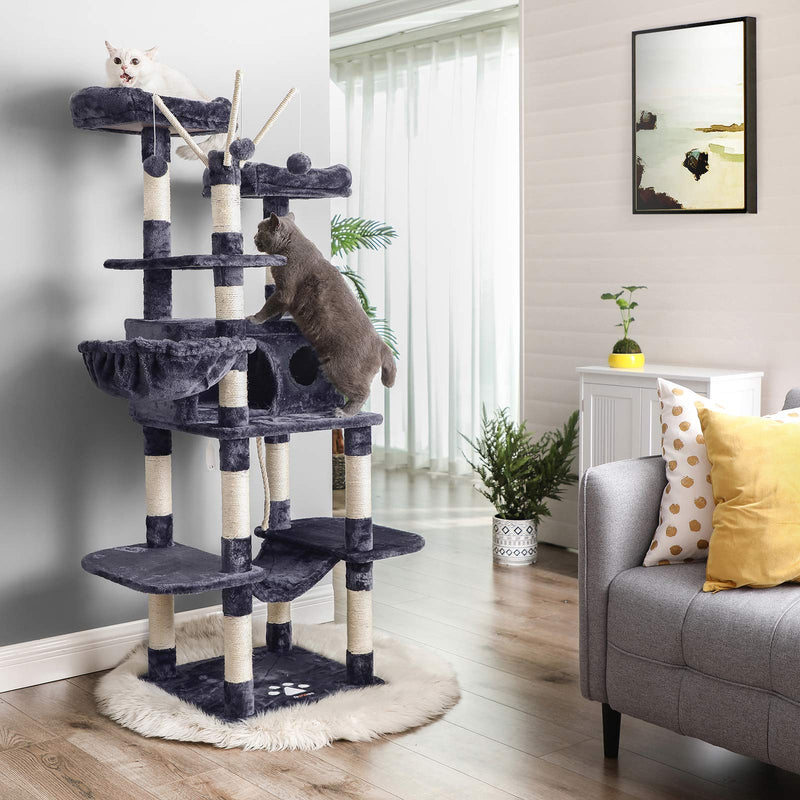 Scratching Post - XXL Scratching Post - Cat Sleeping Place - Med 2 platforme - Hammock - Cave - 164 cm - Smoke Grey