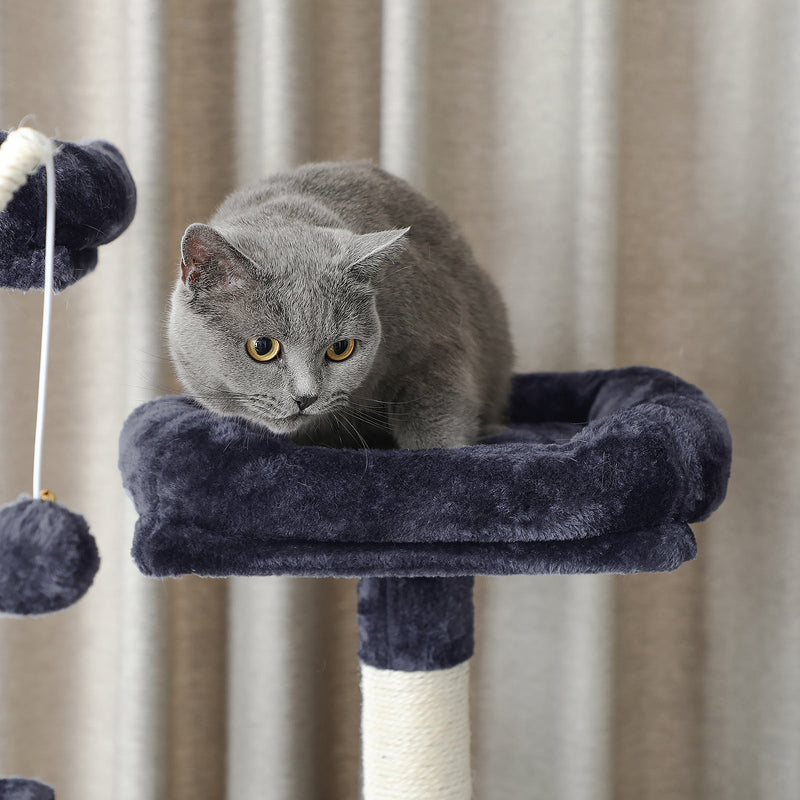 Scratching Post - XXL Scratching Post - Cat Sleeping Place - Med 2 platforme - Hammock - Cave - 164 cm - Smoke Grey