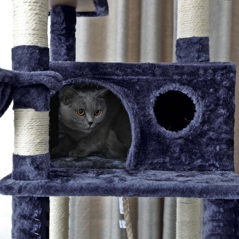 Scratching Post - XXL Scratching Post - Cat Sleeping Place - Med 2 platforme - Hammock - Cave - 164 cm - Smoke Grey