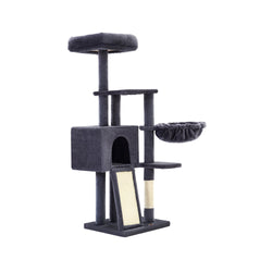 Scratching Post - Cat Sleeping Place - 135 cm - avec pelouse - avec plate-forme - gris foncé