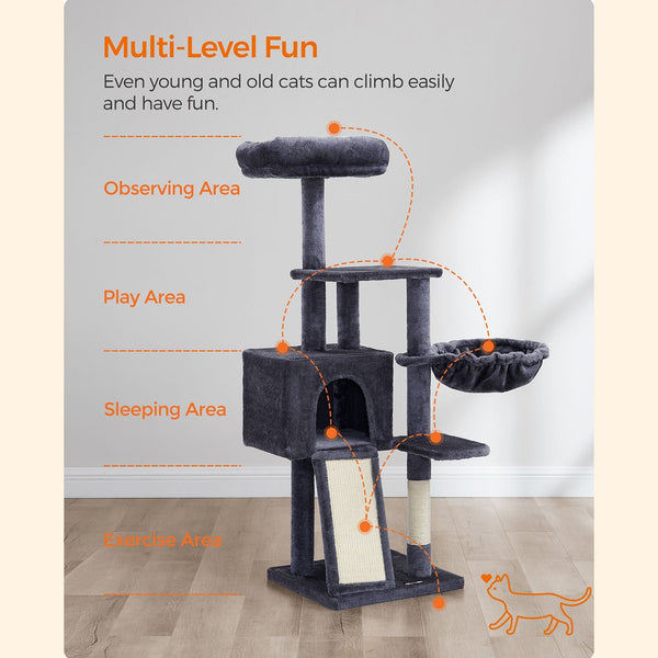 Krabpaal - Kattenslaapplek -  135 cm - Met ligweide - Met platform - Donkergrijs