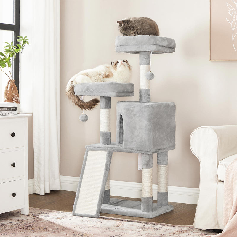 Scratching Post - 115 cm - Scratching Board - avec 2 plates-formes - avec grotte - gris clair