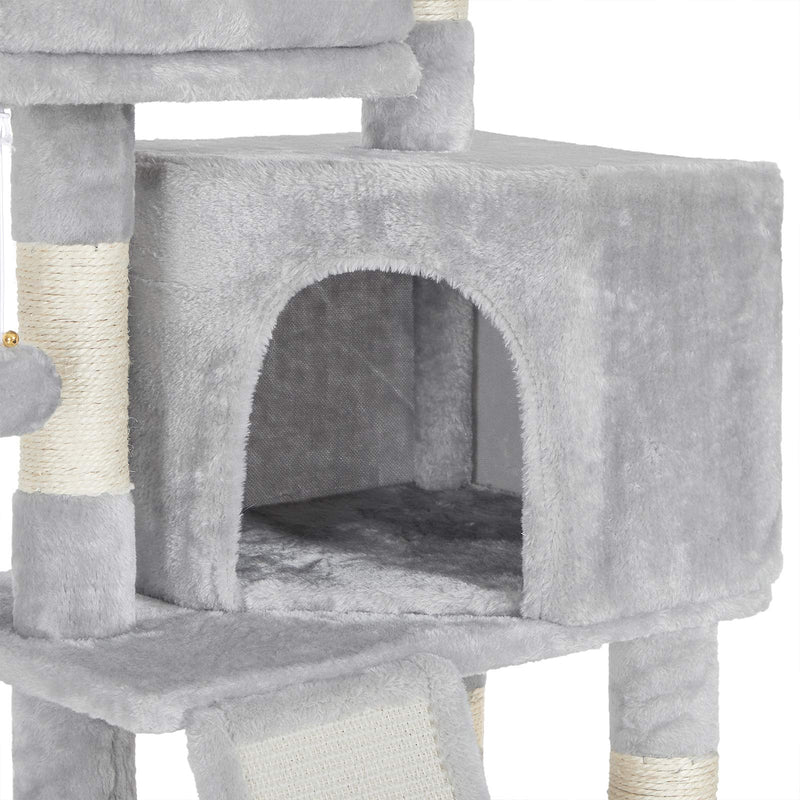 Scratching Post - 115 cm - Scratching Board - avec 2 plates-formes - avec grotte - gris clair