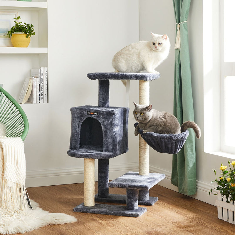 Scratching Post - avec plate-forme - tapis de martonnage - Couvercle souple - 84 cm - gris fumé