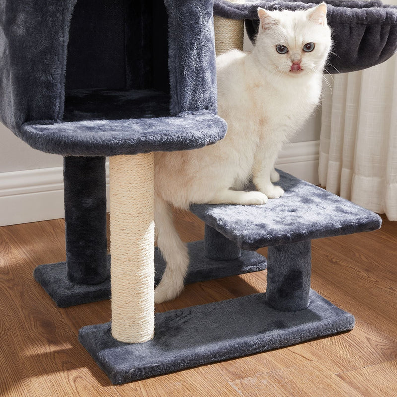 Scratching Post - avec plate-forme - tapis de martonnage - Couvercle souple - 84 cm - gris fumé