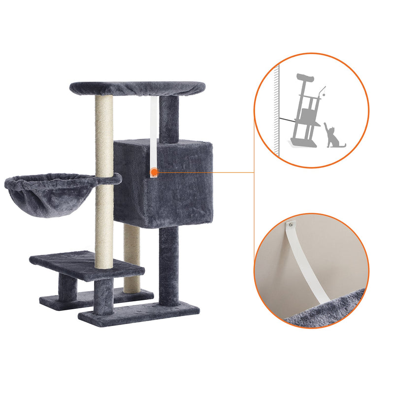 Scratching Post - med plattform - hammat - mjuk täckning - 84 cm - rökgrå