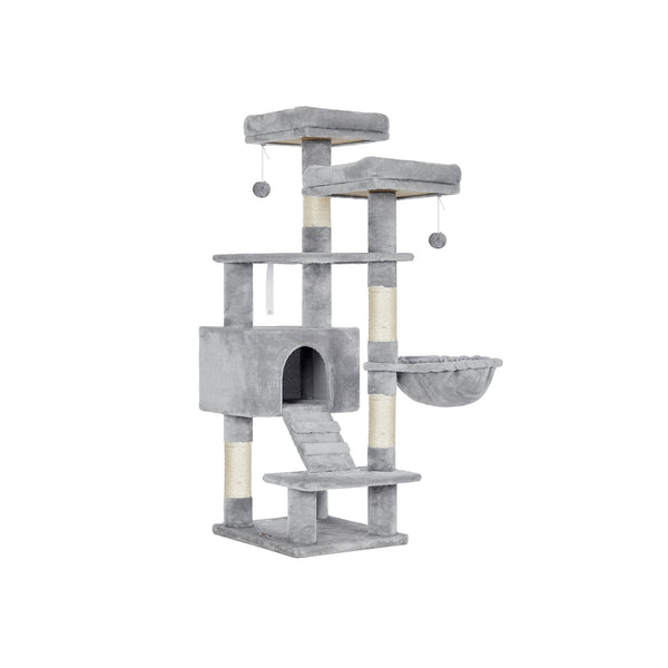 Scratching Post - avec 2 plateaux - avec grotte - 142 cm - gris clair