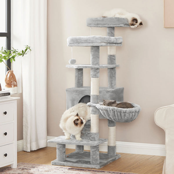 Scratching Post - avec 2 plateaux - avec grotte - 142 cm - gris clair