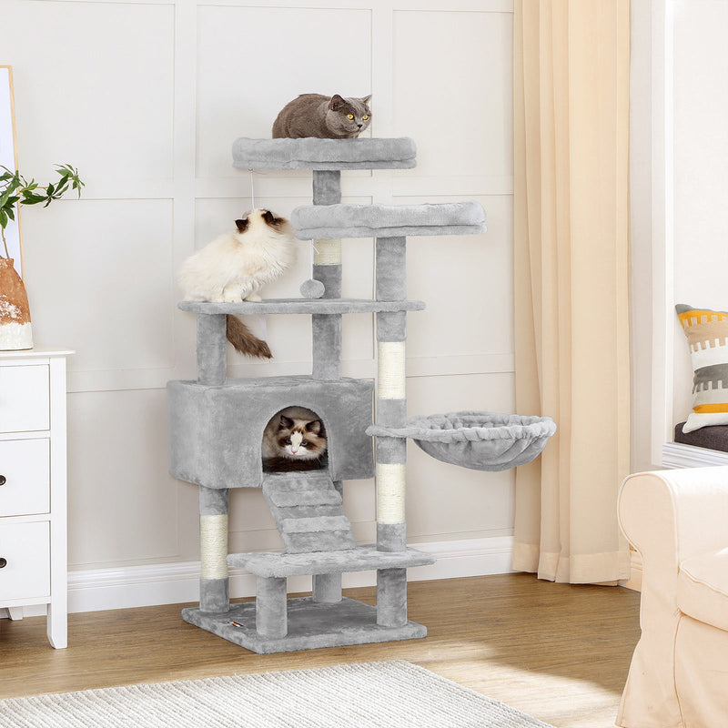 Scratching Post - avec 2 plateaux - avec grotte - 142 cm - gris clair