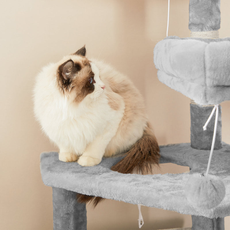 Scratching Post - avec 2 plateaux - avec grotte - 142 cm - gris clair