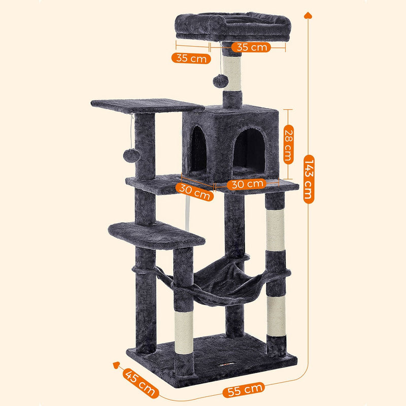 Krabpaal - met Hangmat - Kattenboom - Rookgrijs