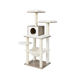 Cat Tree - Modern - Cat Furniture - Scratching Post - Med flera nivåer - Cuddly Hole - Hammock - Beige