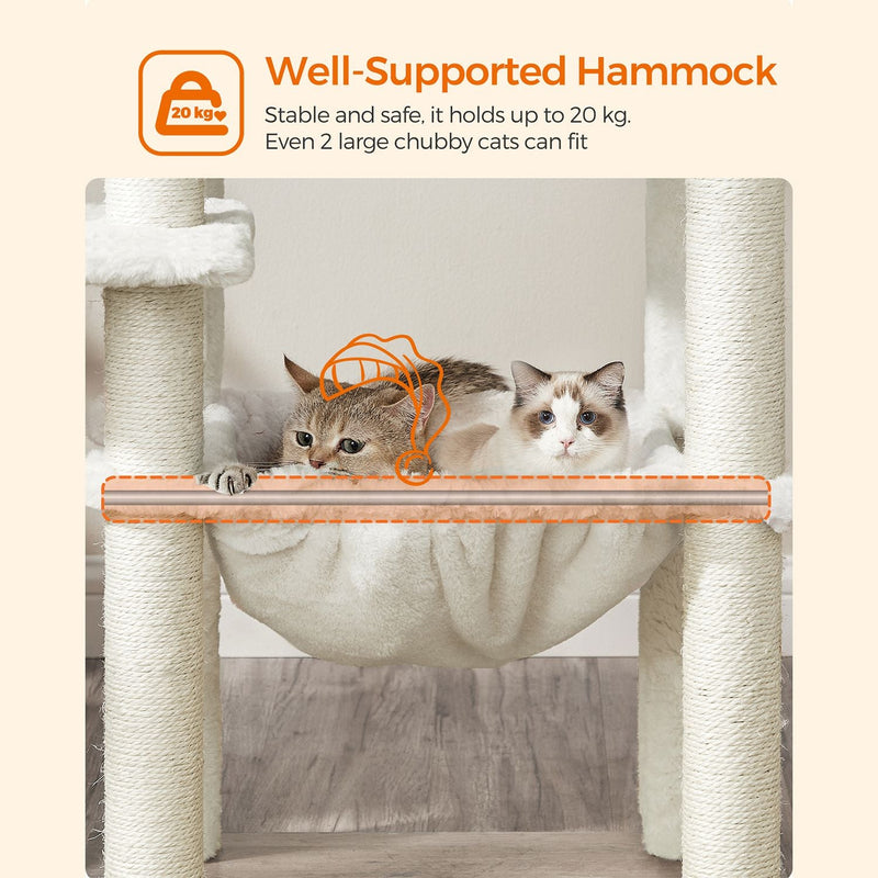 Cat Tree - Modern - Cat Furniture - Scratching Post - Med flera nivåer - Cuddly Hole - Hammock - Beige