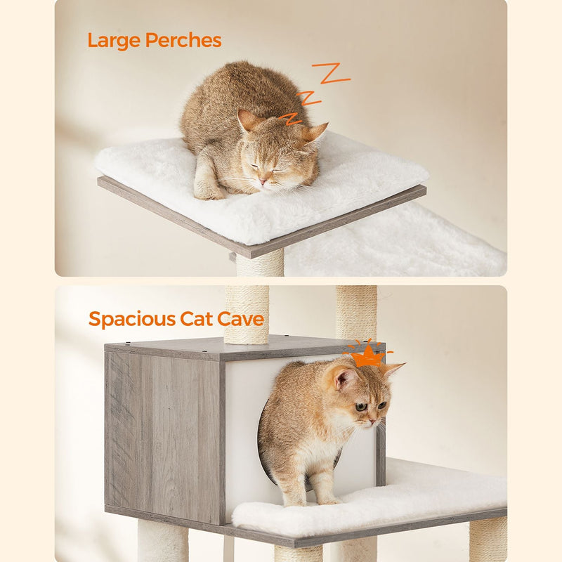 Cat Tree - Modern - Cat Furniture - Scratching Post - Med flera nivåer - Cuddly Hole - Hammock - Beige