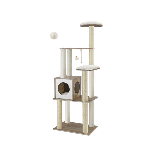 Scratching Post - Cat Tree - avec oreillers amovibles - 2 plateaux - moderne - brun vintage