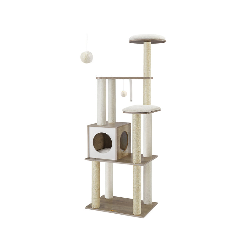 Scratching Post - Cat Tree - med avtagbara kuddar - 2 Platåer - Modern - Vintage Brown