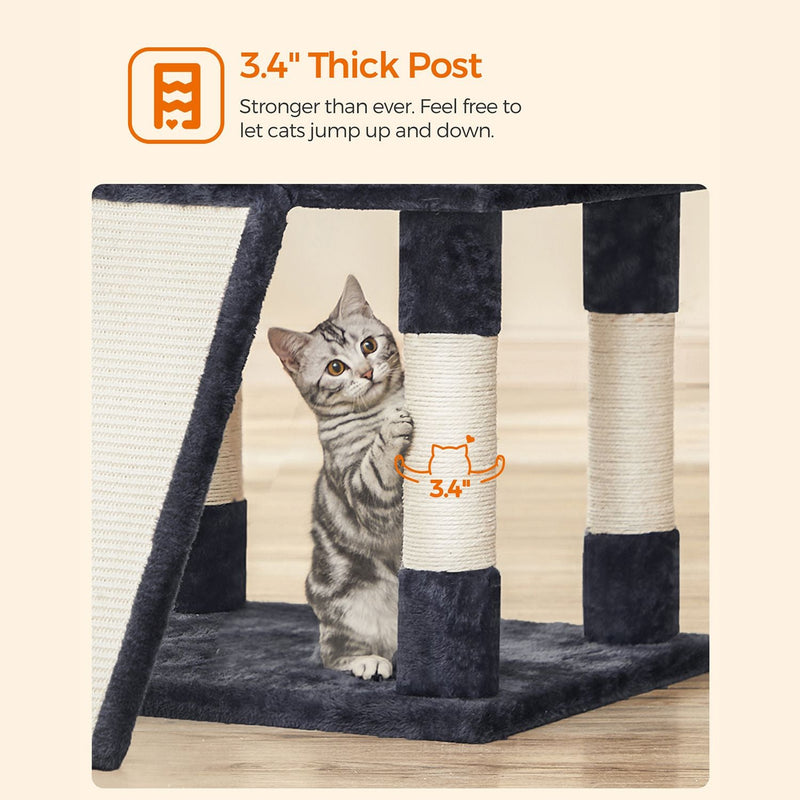 Scratching Post - xxl papal - avec 3 plates-formes - avec 2 grottes - 172 cm - Gray fumé