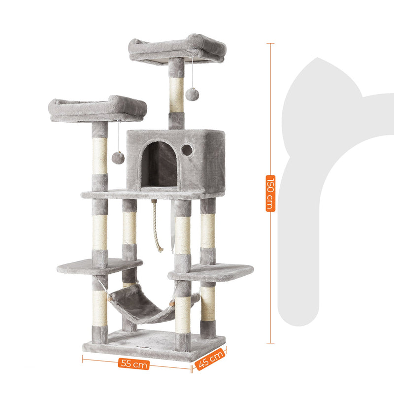 Krabpaal - Kattenhuis - Met hangmat - 150 cm - Lichtgrijs