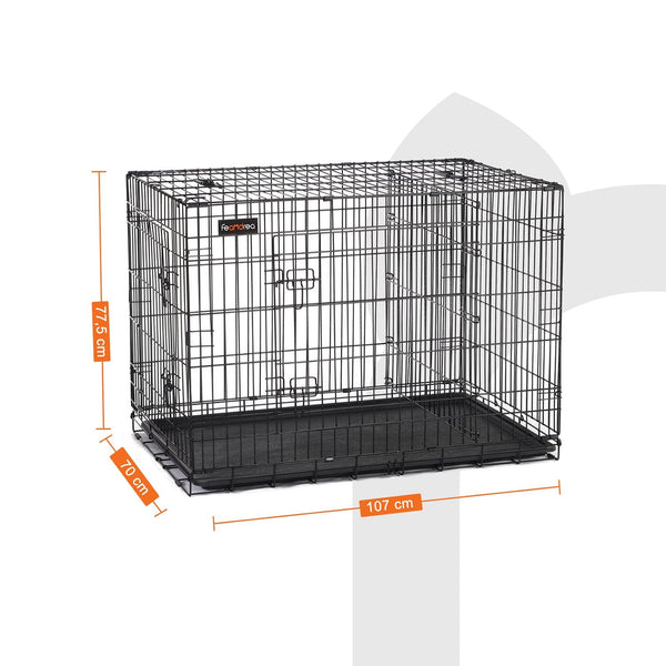 Dog Cage - Dog Box - 2 Doors - 107 x 70 x 77,5 cm - Sort
