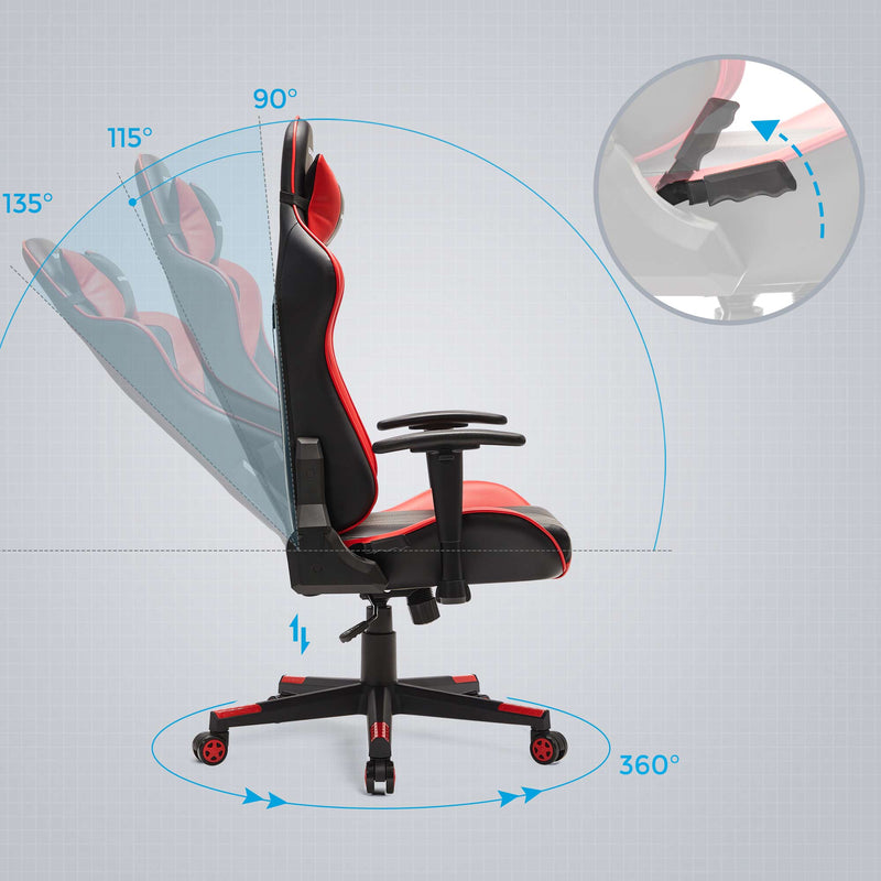 Pelituoli - toimistotuoli - ergonominen toimistotuoli - säädettävät käsinojat - musta / punainen