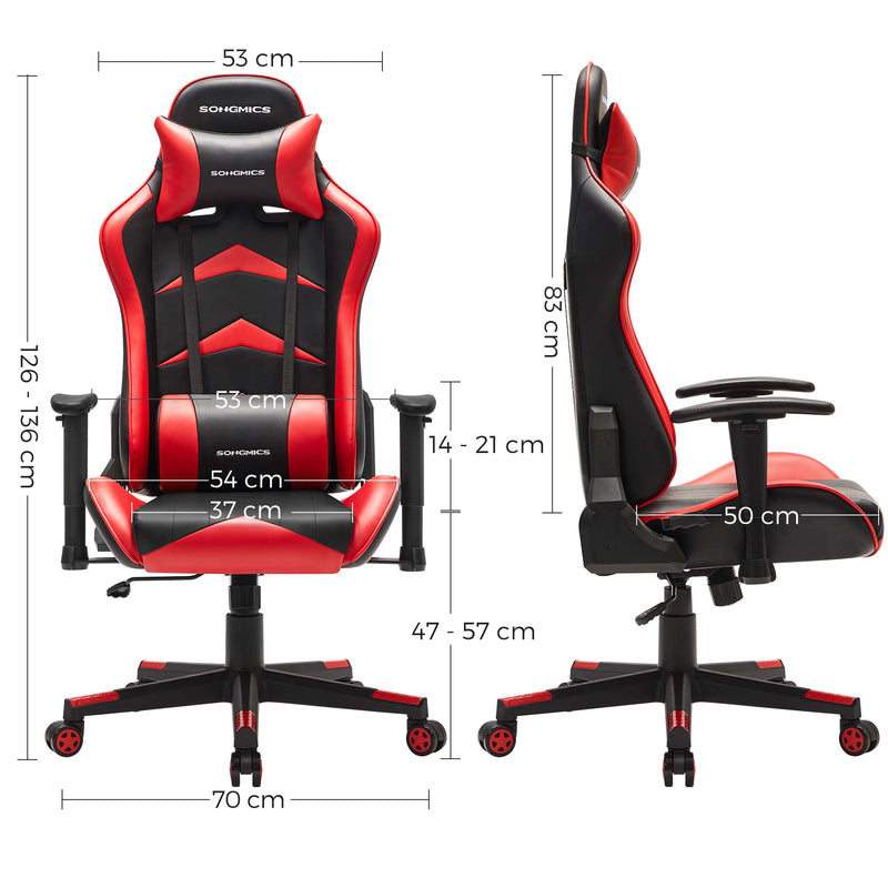 Spelstol - Office Chair - Ergonomic Office Chair - Justerbara armstöd - Svart / rött