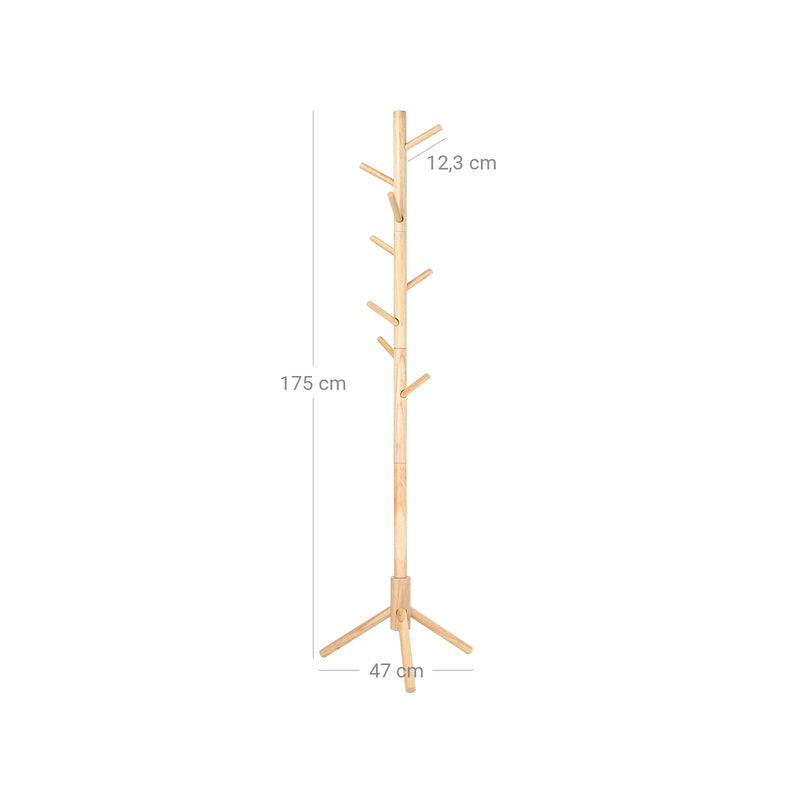 Rack de manteau - Rack de couche détachée - Arrard-robe en bois massif - Tapée d'arbre - avec 8 crochets